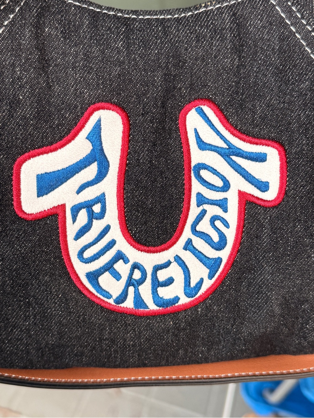 True ReligionBlack Y2K westernDenim Shoulder Bag/Brown Trim&Embroidered Logo NWT - Picture 9 of 9